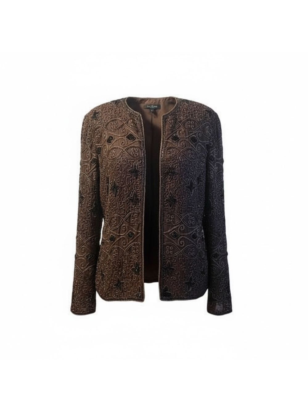Jkara‎ New York Brown And Black Beaded Evening Long Sleeve Jacket, Size Small